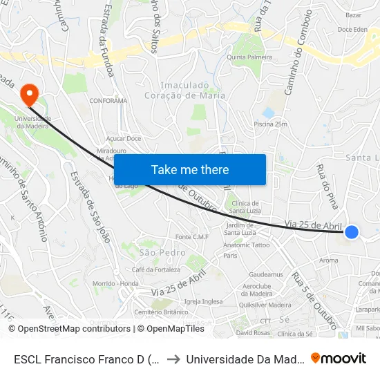 ESCL Francisco Franco  D (614) to Universidade Da Madeira map