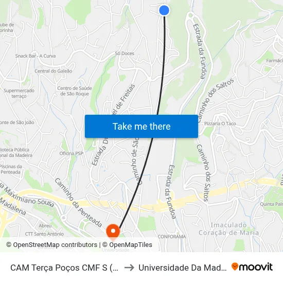 CAM Terça  Poços CMF  S (639) to Universidade Da Madeira map