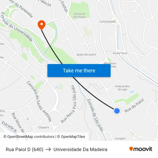 Rua Paiol  D (640) to Universidade Da Madeira map