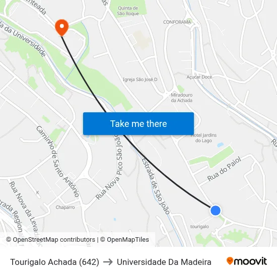Tourigalo  Achada (642) to Universidade Da Madeira map