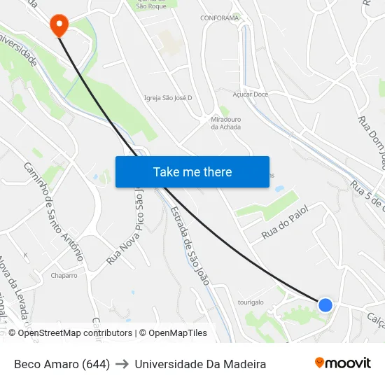 Beco Amaro (644) to Universidade Da Madeira map