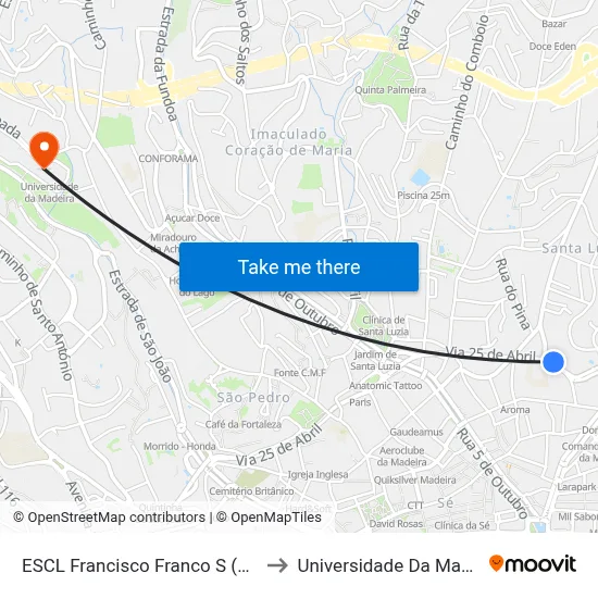 ESCL Francisco Franco  S (371A) to Universidade Da Madeira map