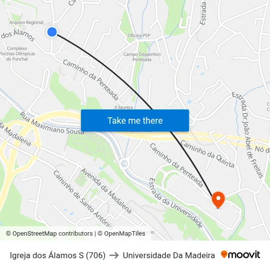 Igreja dos Álamos  S (706) to Universidade Da Madeira map