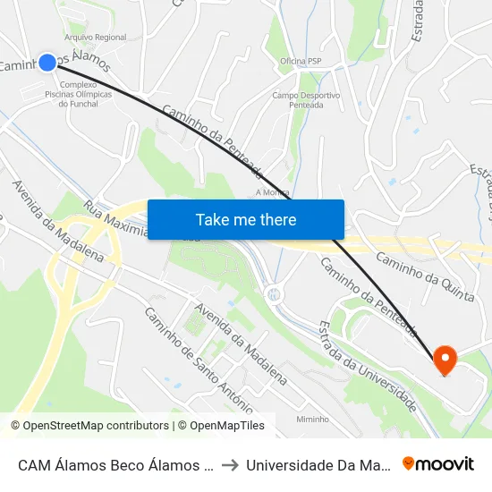 CAM Álamos  Beco Álamos (710) to Universidade Da Madeira map