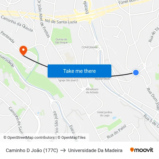 Caminho D João (177C) to Universidade Da Madeira map