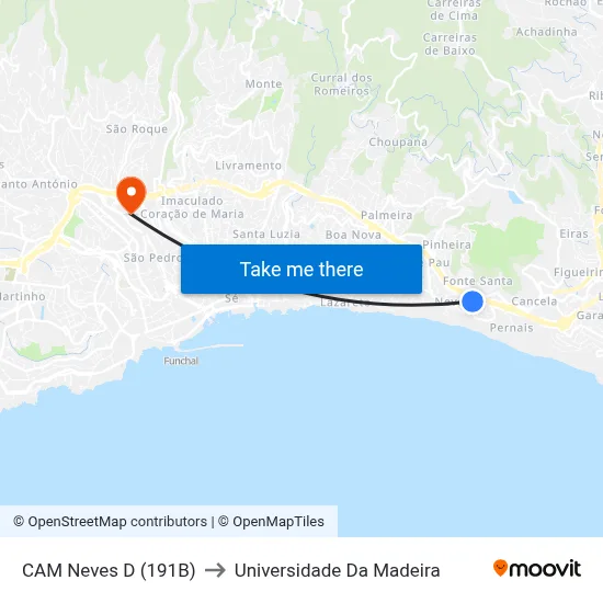 CAM Neves D (191B) to Universidade Da Madeira map