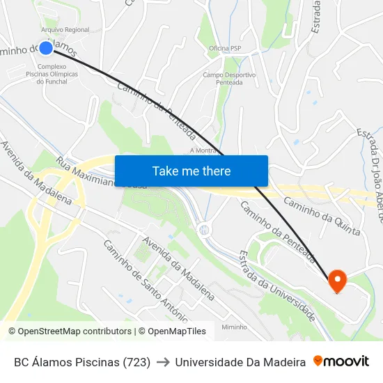 BC Álamos  Piscinas (723) to Universidade Da Madeira map