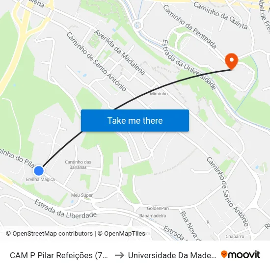 CAM P  Pilar Refeições (738) to Universidade Da Madeira map