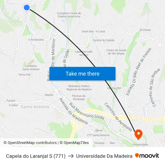 Capela do Laranjal  S (771) to Universidade Da Madeira map