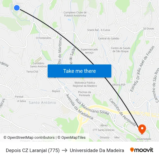 Depois CZ Laranjal (775) to Universidade Da Madeira map