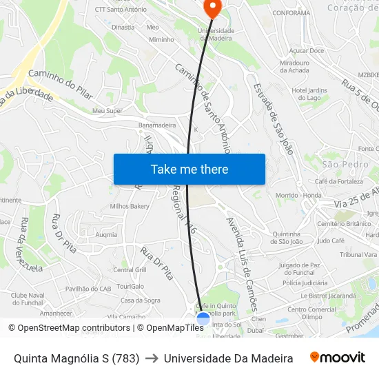 Quinta Magnólia  S (783) to Universidade Da Madeira map