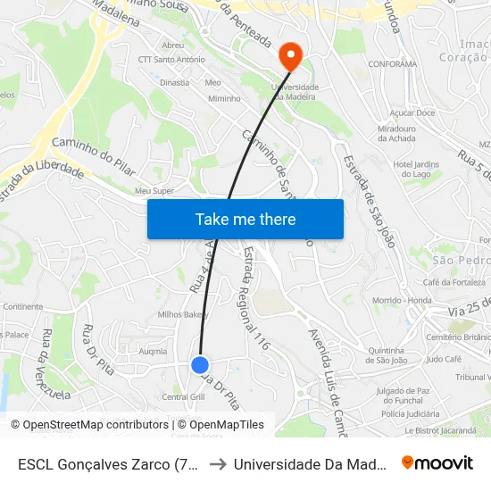 ESCL Gonçalves Zarco (787) to Universidade Da Madeira map