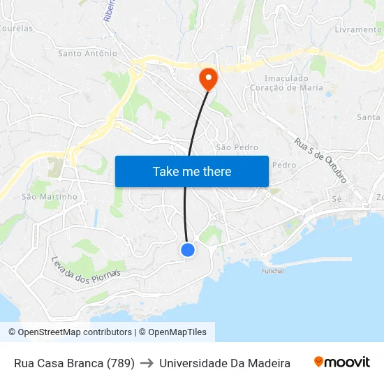 Rua Casa Branca (789) to Universidade Da Madeira map