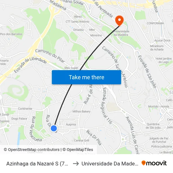 Azinhaga da Nazaré  S (793) to Universidade Da Madeira map