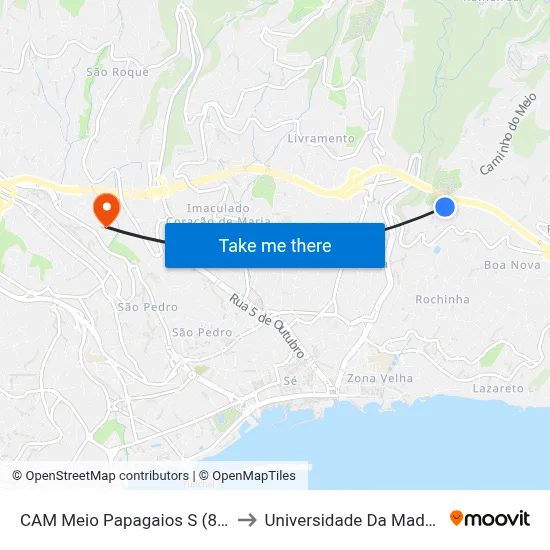CAM Meio  Papagaios  S (801) to Universidade Da Madeira map