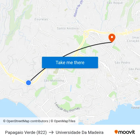 Papagaio Verde (822) to Universidade Da Madeira map