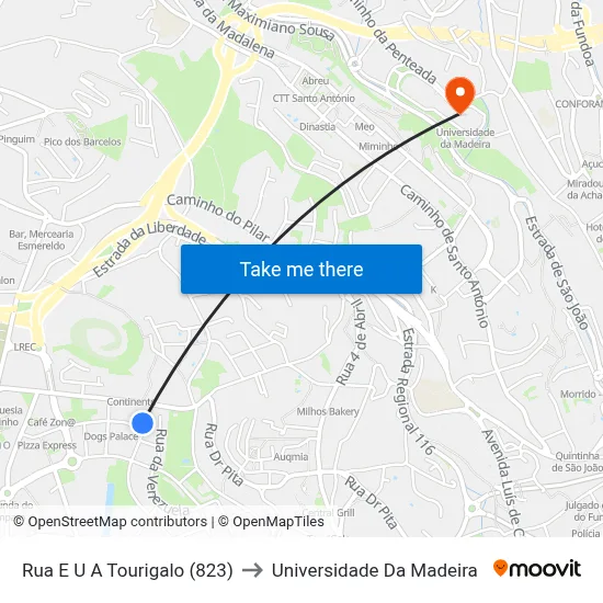 Rua E U A  Tourigalo (823) to Universidade Da Madeira map
