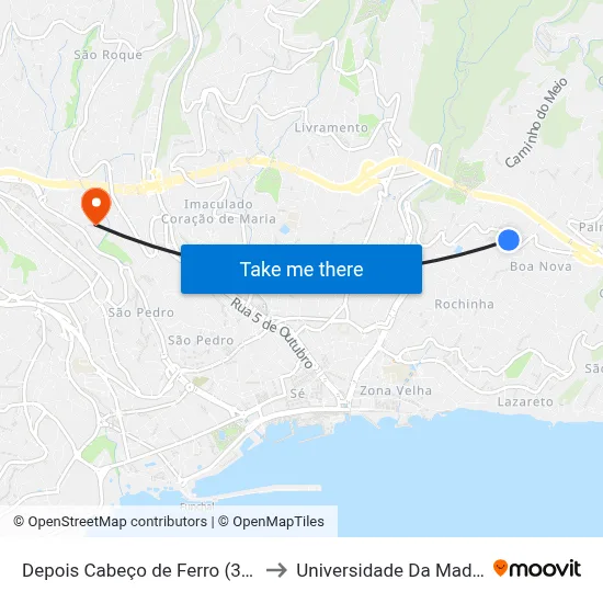 Depois Cabeço de Ferro (387A) to Universidade Da Madeira map