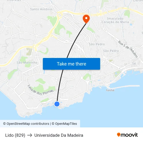 Lido (829) to Universidade Da Madeira map