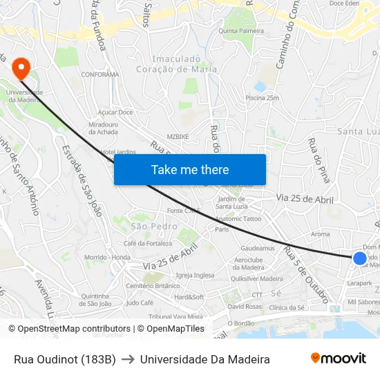 Rua Oudinot (183B) to Universidade Da Madeira map