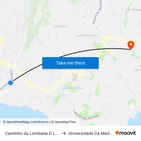 Caminho da Lombada  D (834) to Universidade Da Madeira map