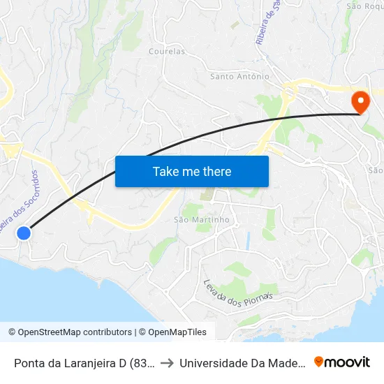 Ponta da Laranjeira  D (836) to Universidade Da Madeira map