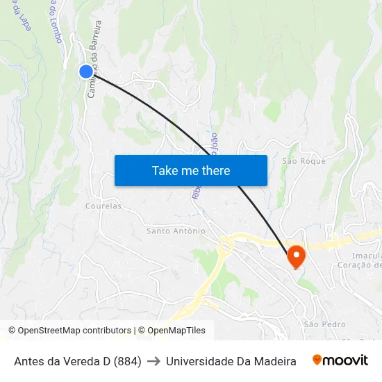 Antes da Vereda  D (884) to Universidade Da Madeira map