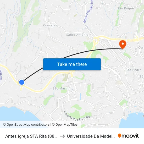 Antes Igreja STA Rita (887) to Universidade Da Madeira map