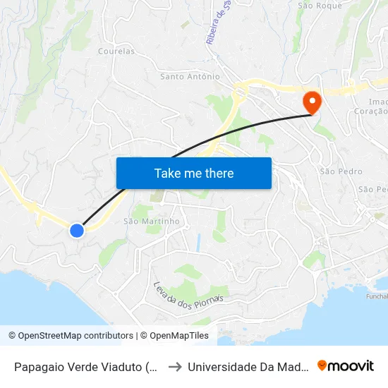 Papagaio Verde  Viaduto (888) to Universidade Da Madeira map