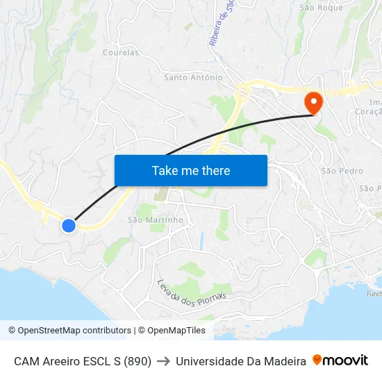 CAM Areeiro  ESCL  S (890) to Universidade Da Madeira map