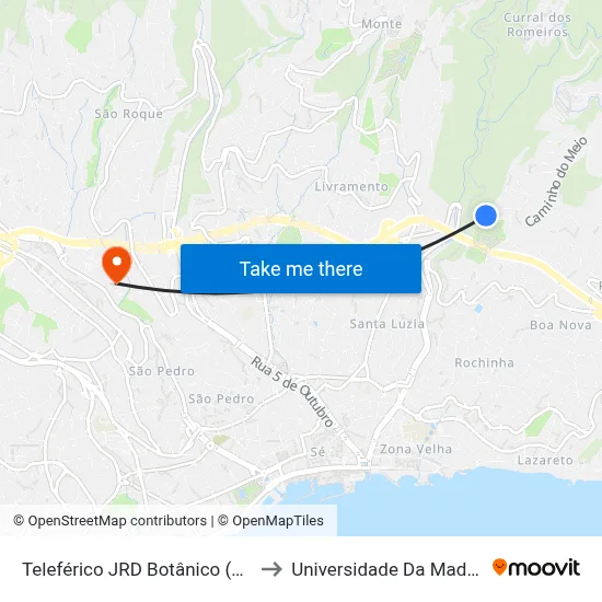 Teleférico JRD Botânico (895) to Universidade Da Madeira map
