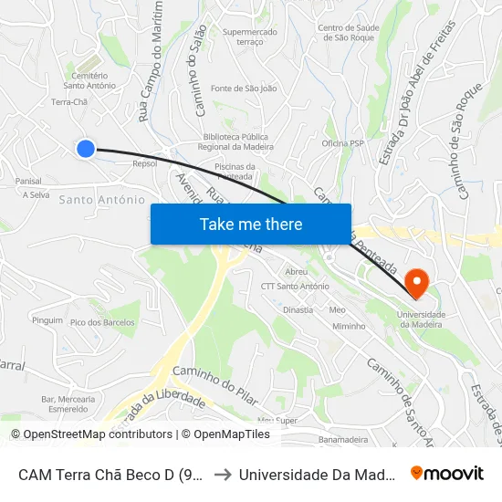 CAM Terra Chã  Beco  D (910) to Universidade Da Madeira map