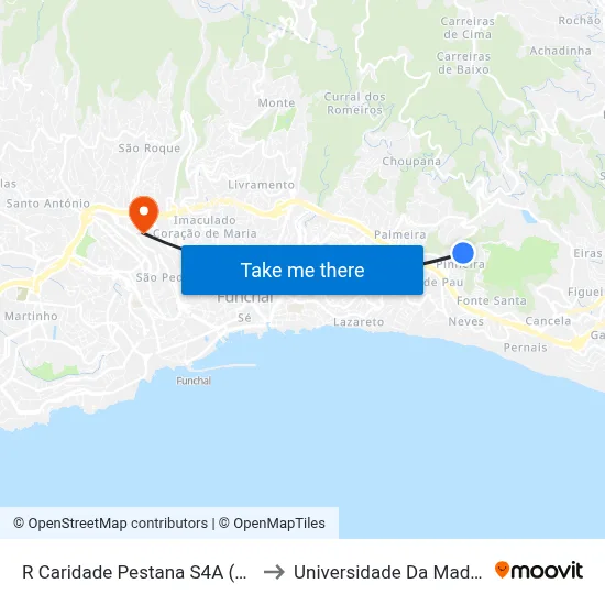 R Caridade Pestana  S4A (933) to Universidade Da Madeira map