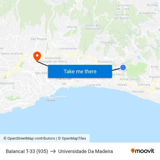 Balancal  T-33 (935) to Universidade Da Madeira map