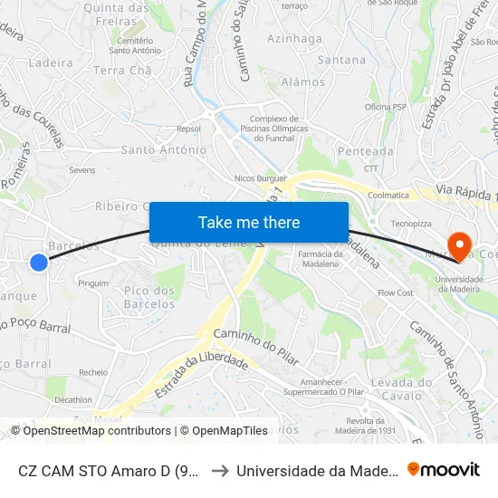 CZ CAM STO Amaro  D (936) to Universidade da Madeira map