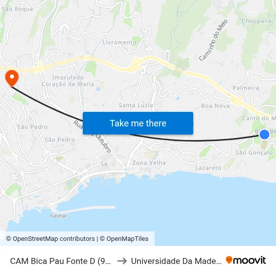 CAM Bica Pau  Fonte  D (986) to Universidade Da Madeira map