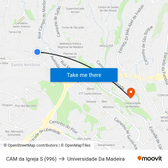 CAM da Igreja  S (996) to Universidade Da Madeira map