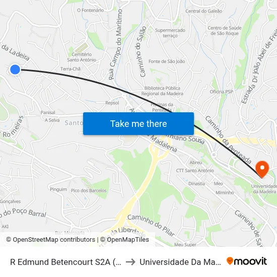 R Edmund Betencourt  S2A (1029) to Universidade Da Madeira map