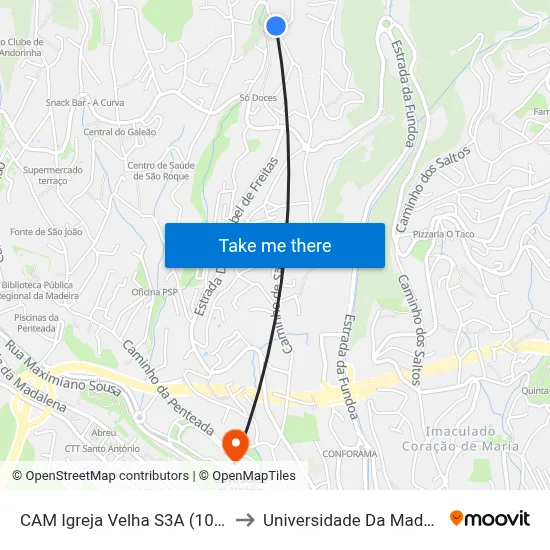 CAM Igreja Velha  S3A (1037) to Universidade Da Madeira map