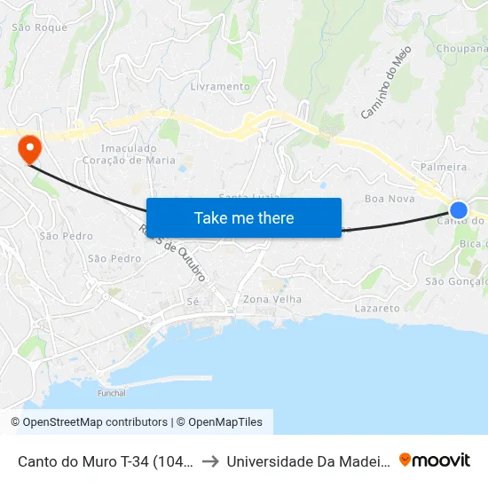 Canto do Muro  T-34 (1040) to Universidade Da Madeira map