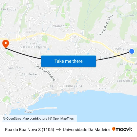 Rua da Boa Nova  S (1105) to Universidade Da Madeira map