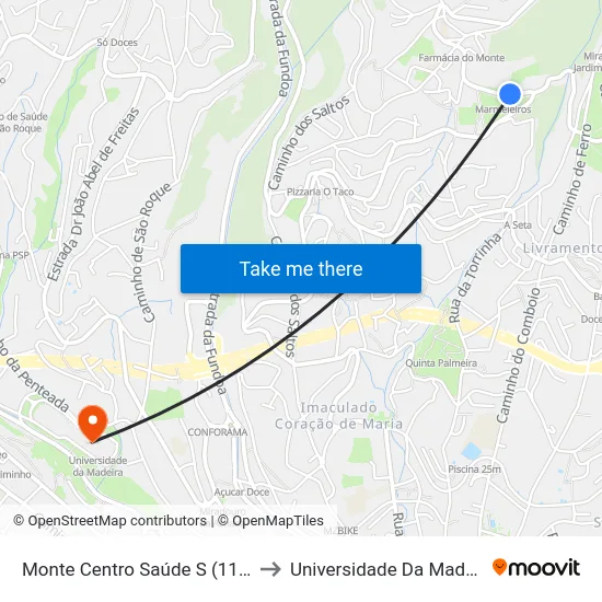Monte  Centro Saúde  S (1135) to Universidade Da Madeira map