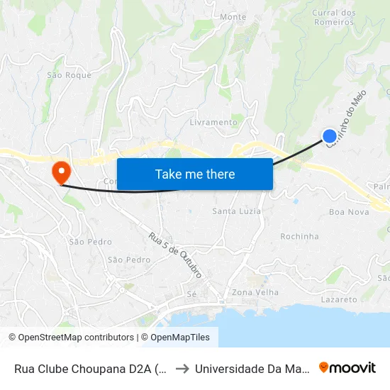 Rua Clube Choupana  D2A (1140) to Universidade Da Madeira map
