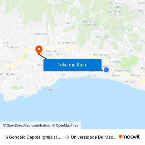 S Gonçalo  Depois Igreja (1151) to Universidade Da Madeira map