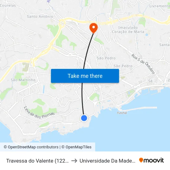 Travessa do Valente (1225) to Universidade Da Madeira map