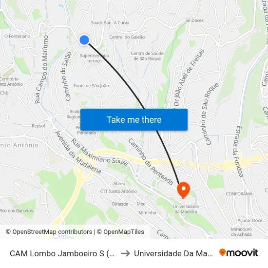 CAM Lombo Jamboeiro  S (1235) to Universidade Da Madeira map