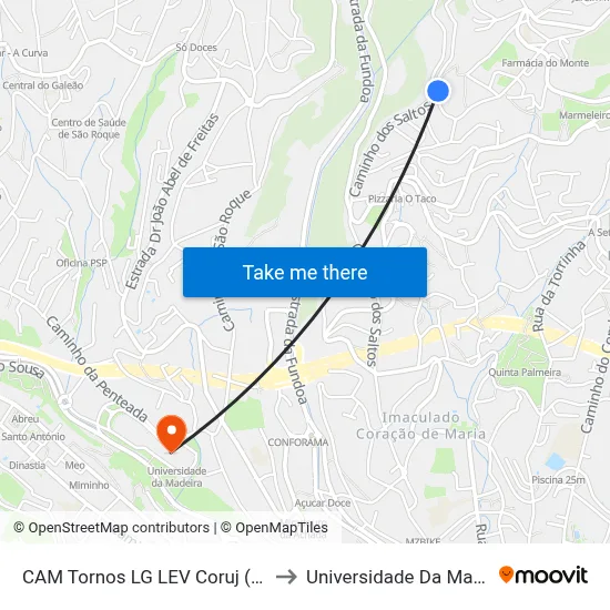 CAM Tornos  LG LEV Coruj (1329) to Universidade Da Madeira map