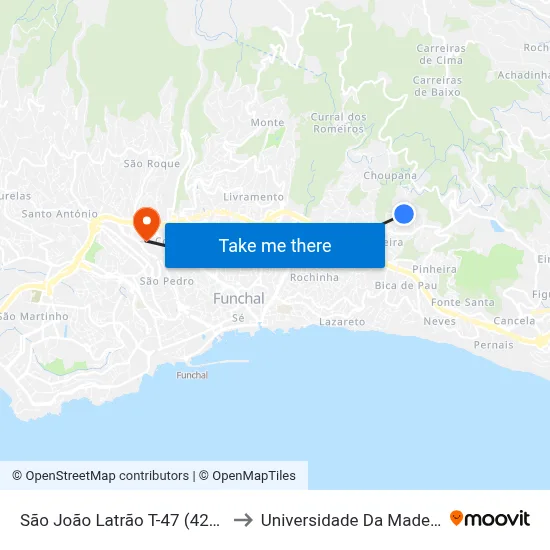 São João Latrão  T-47 (429F) to Universidade Da Madeira map