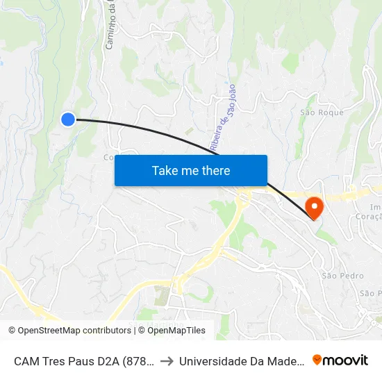 CAM Tres Paus  D2A (878C) to Universidade Da Madeira map