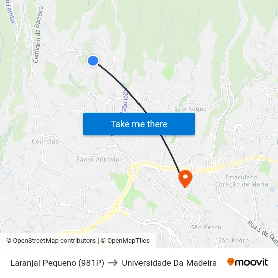 Laranjal Pequeno (981P) to Universidade Da Madeira map